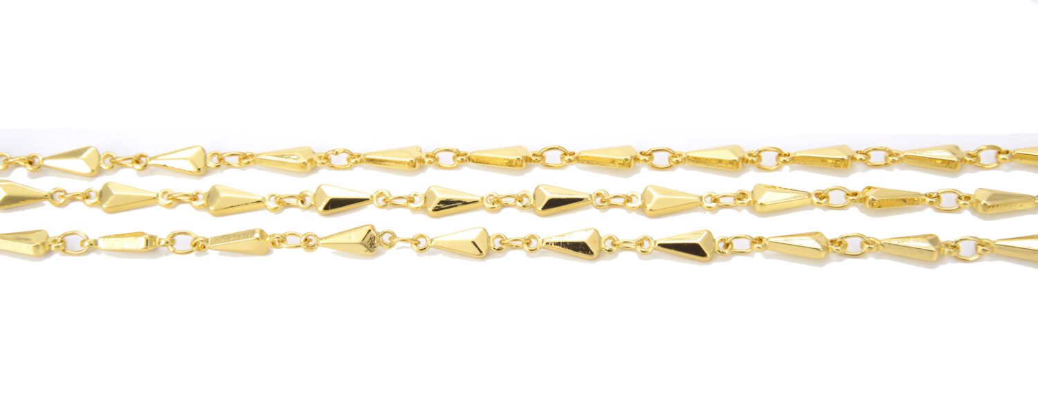 18K Gold Filled Arrowhead Beaded Chain, 1/3/10 Feet Gold Triangle Beaded Chain, Spike Chain, Gold Plated, Beaded Chain, Bulk Chain, 11x3mm, CH080