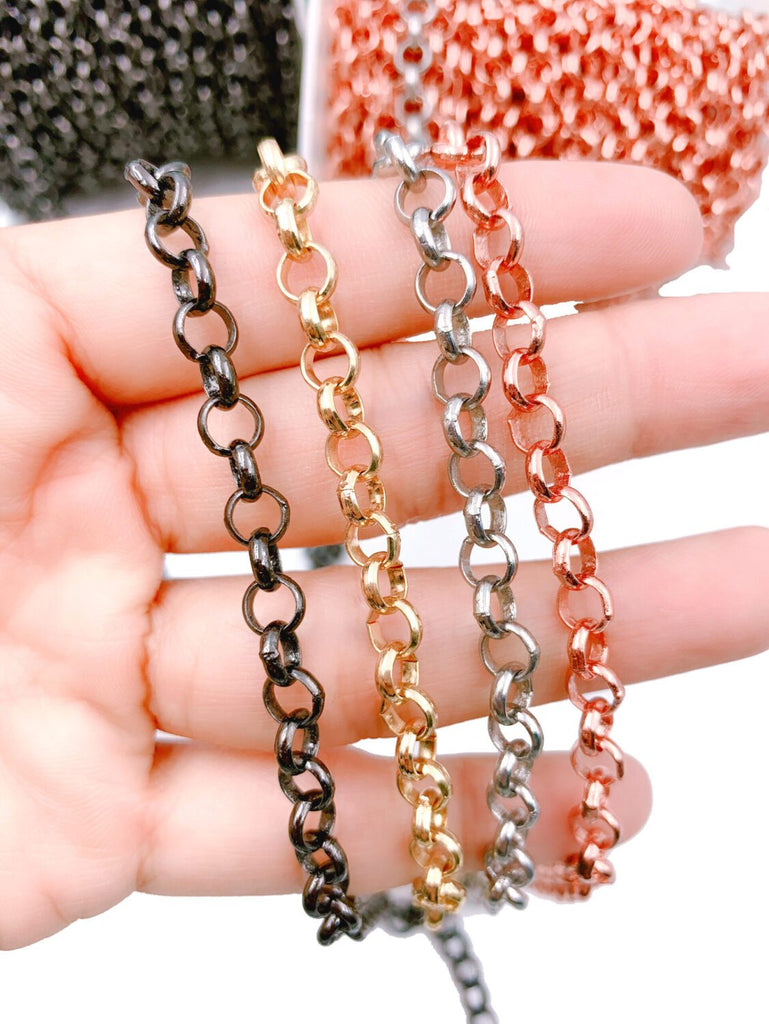 24K Gold Filled Gold Cable Chain Chain by Foot Gold Silver Rose Gold Black Link Chain Wholesale Bulk Roll Chain Necklace Bracelet Jewelry Making, 6mm, CH086