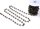 Ruby Zoisite Faceted Rondelle Beaded Chain, Gunmetal Finish, Beaded Chain, Bulk Chain, Unfinished Chain, 8x5mm, 1/5/10 Feet, CH090