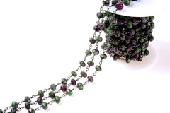 Ruby Zoisite Faceted Rondelle Beaded Chain, Gunmetal Finish, Beaded Chain, Bulk Chain, Unfinished Chain, 8x5mm, 1/3/10 Feet, CH090