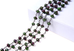 Ruby Zoisite Faceted Rondelle Beaded Chain, Gunmetal Finish, Beaded Chain, Bulk Chain, Unfinished Chain, 8x5mm, 1/3/10 Feet, CH090