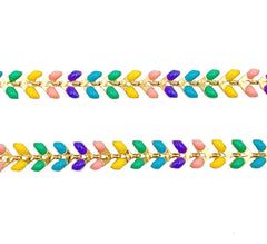 14K Gold Filled Multicolor Feather Chevron Chain Brass in Enamel, Enamel Beaded Chain by Foot/Yard, 6mm, CH117