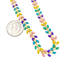 14K Gold Filled Multicolor Feather Chevron Chain Brass in Enamel, Enamel Beaded Chain by Foot/Yard, 6mm, CH117