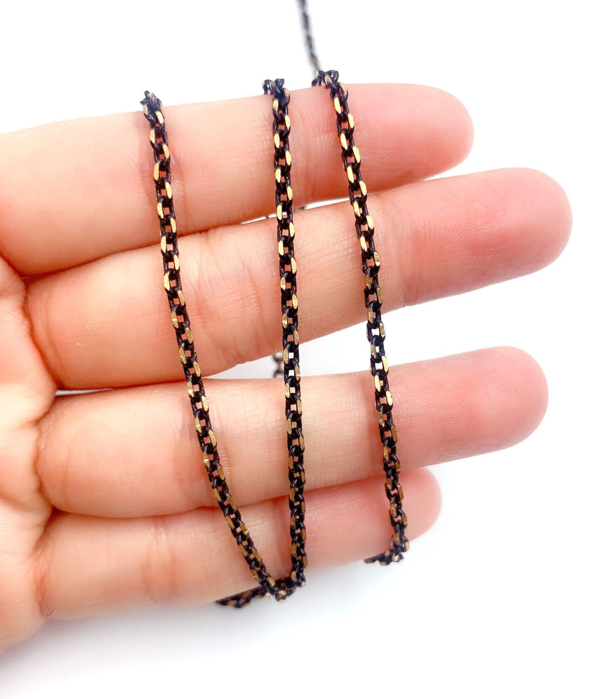 14K Gold Filled Black Faceted Rolo Chain, Black Link Chain, Bulk Lot Chains, Black and Gold Chain, Rolo Chain, 4x3mm, CH120