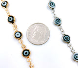 22K Gold Filled Evil Eye Choker Necklace Enamel Stainless Steel Beaded Satellite Chain Layering Chain, 6mm, CH129A