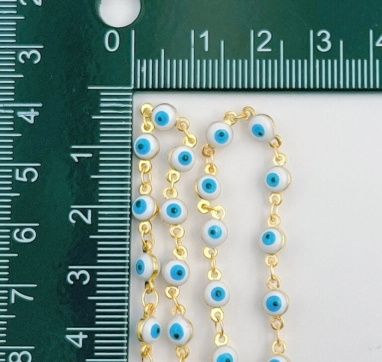 14K Gold Filled Evil Eye Choker Necklace Enamel Beaded Layering Chain, Evil Eye Coin Chain Brass in Enamel, CH154