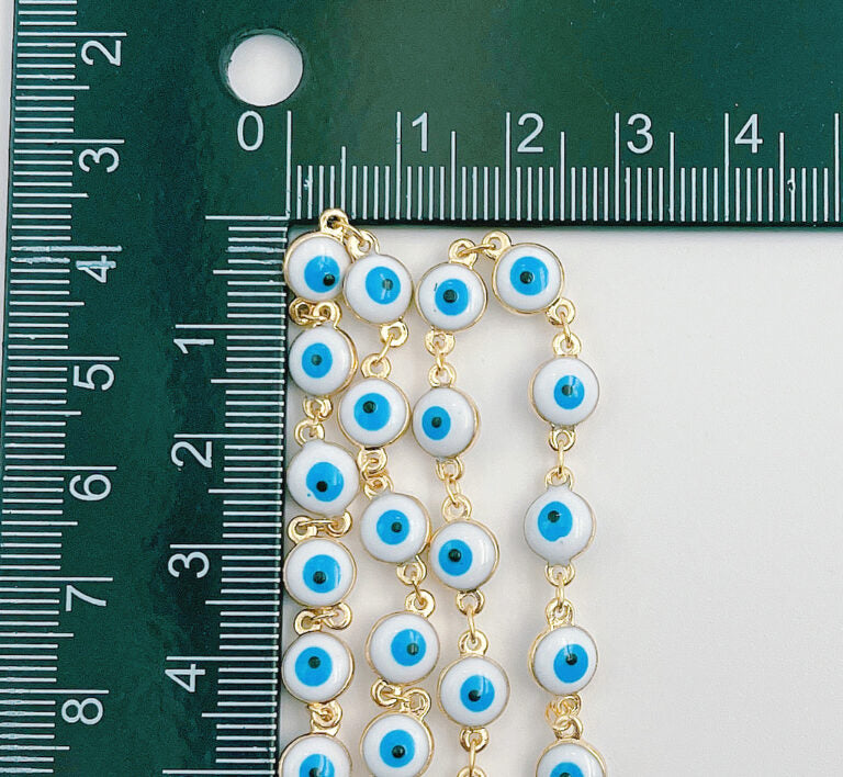 14K Gold Filled Evil Eye Choker Necklace Enamel Beaded Layering Chain, Evil Eye Coin Chain Brass in Enamel, CH154