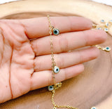 14K Gold Filled Evil Eye Choker Necklace Enamel Evil Eye Beaded Satellite Chain Layering Chain, 4mm, 6mm, CH163