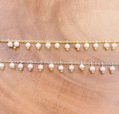 18K Gold Filled White Shell Pearl Beaded Chain, Pearl Chain by Yard, Wholesale bulk Roll Chain for Necklace Bracelet Jewelry Making, 3mm, CH168