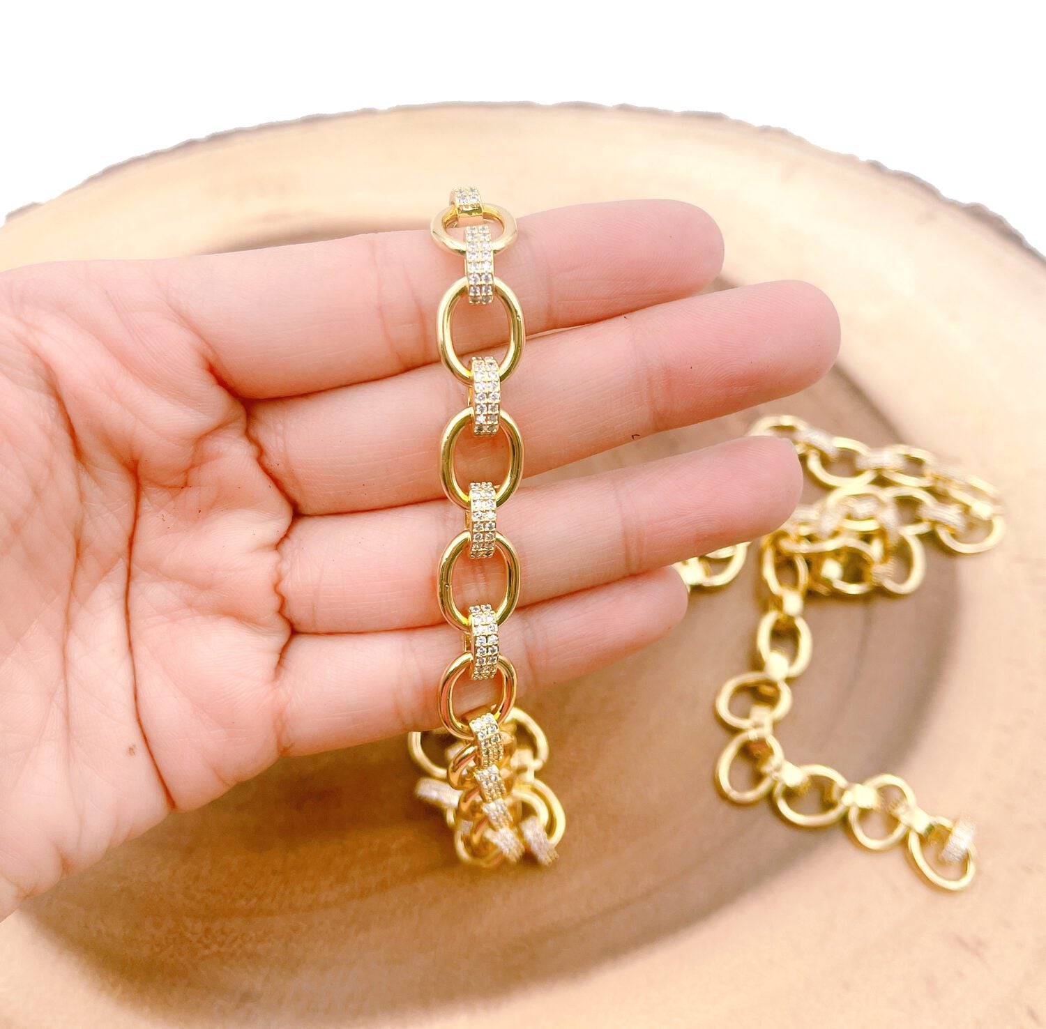 24K Gold Filled Fancy Texture Rolo Cable Linked Chain by Yard, Wholesale Roll Chain, CH172