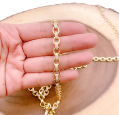 24K Gold Filled Fancy Texture Rolo Cable Linked Chain by Yard, Wholesale Roll Chain, CH172