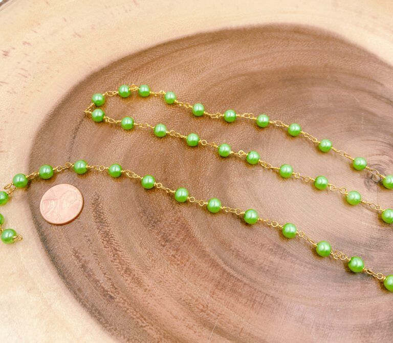 18K Gold Filled Green Shell Pearl Beaded Chain by Yard, Wholesale Bulk Roll Beaded Chain for Necklace Bracelet Jewelry Making, CH201