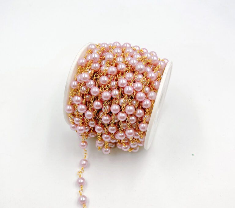 18K Gold Filled Shell Pearl Beaded Chain by Yard, Pink/Peacock Wholesale Bulk Roll Beaded Chain Necklace Bracelet Jewelry Making, CH202