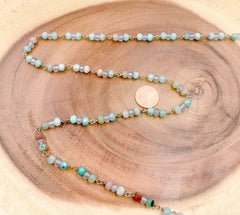 Amazonite Beaded Chain by Yard, Wholesale Bulk Roll Beaded Chain in 14K White Gold Filled for Necklace Bracelet Jewelry Making, 6mm, CH206