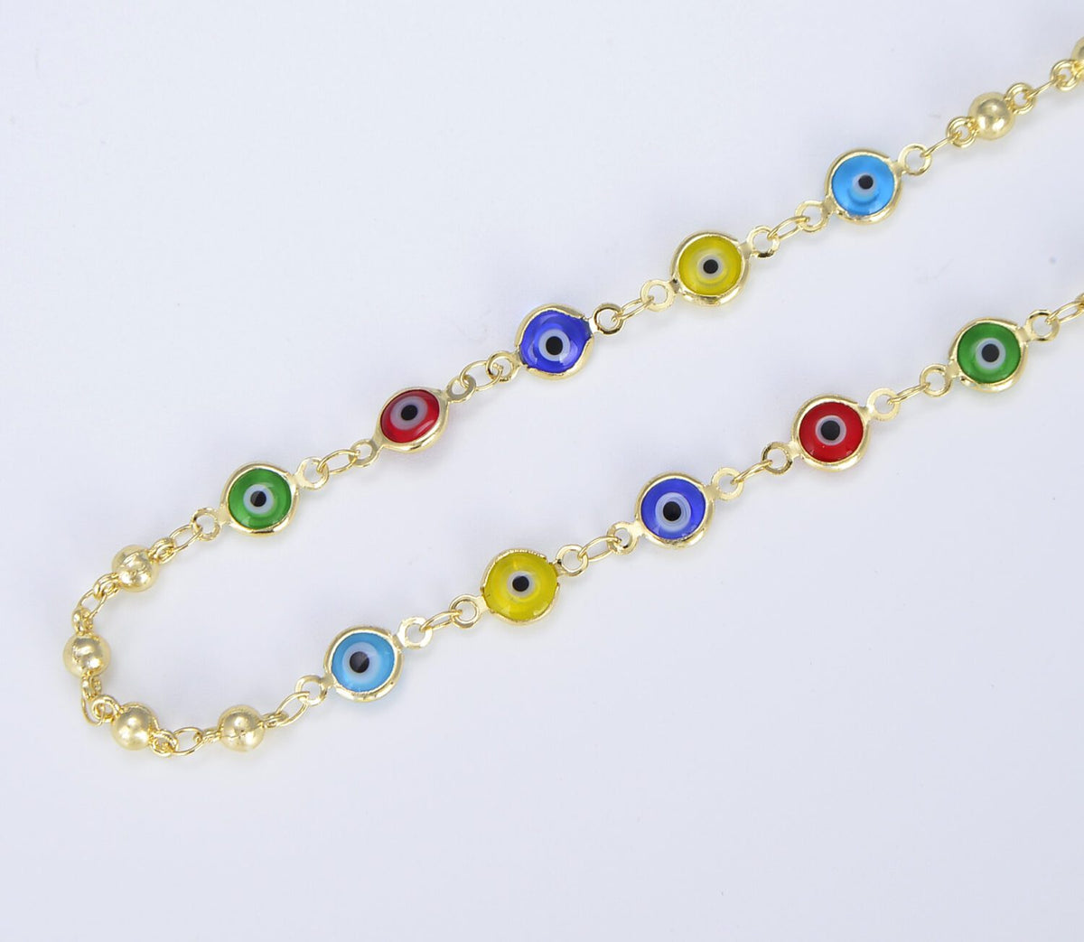 18K Gold Filled Evil Eye Beaded Chain by Yard, Multicolor Enamel Evil Eye Choker Necklace Wholesale Bulk Roll Chain for Jewelry Making CH218