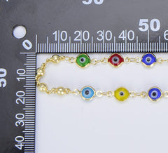 18K Gold Filled Evil Eye Beaded Chain by Yard, Multicolor Enamel Evil Eye Choker Necklace Wholesale Bulk Roll Chain for Jewelry Making CH218