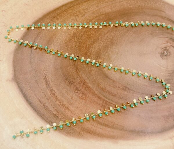 18K Gold Filled Turquoise Crystal Beaded Chain By Yard, Chain for Jewelry Making, Seed Beaded Chain, Bulk Wholesale Chain, 3mm, CH226