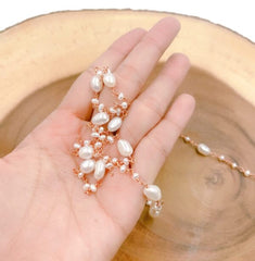 10K Gold Filled Freshwater Pearl Beaded Chain by Yard, Rose Gold Finish Fresh Water Pearl Chain by Foot, White Fresh Water Pearl Chain, Approx. 6-7mm, CH241