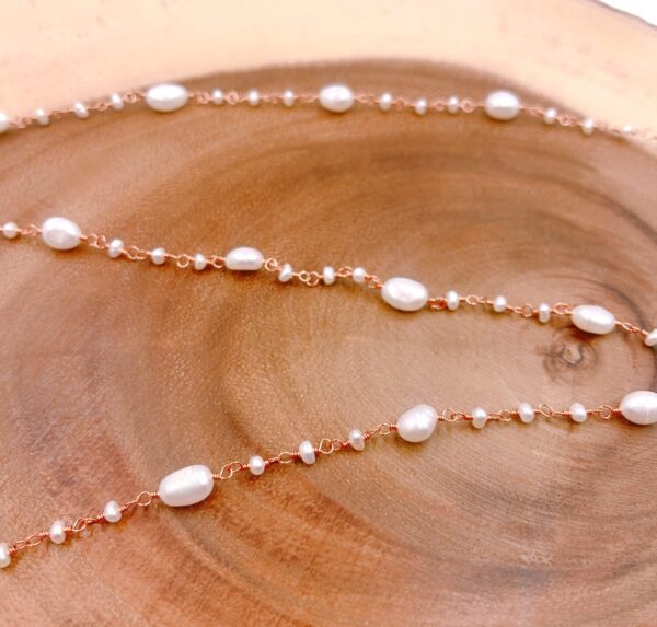 10K Gold Filled Freshwater Pearl Beaded Chain by Yard, Rose Gold Finish Fresh Water Pearl Chain by Foot, White Fresh Water Pearl Chain, Approx. 6-7mm, CH241