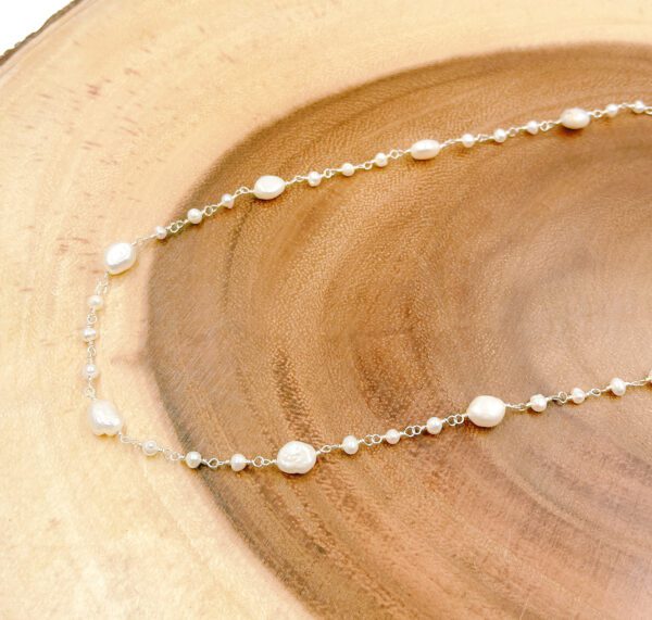 10K Gold Filled Freshwater Pearl Beaded Chain by Yard, Rose Gold Finish Fresh Water Pearl Chain by Foot, White Fresh Water Pearl Chain, Approx. 6-7mm, CH241