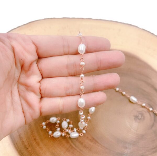 10K Gold Filled Freshwater Pearl Beaded Chain by Yard, Rose Gold Finish Fresh Water Pearl Chain by Foot, White Fresh Water Pearl Chain, Approx. 6-7mm, CH241