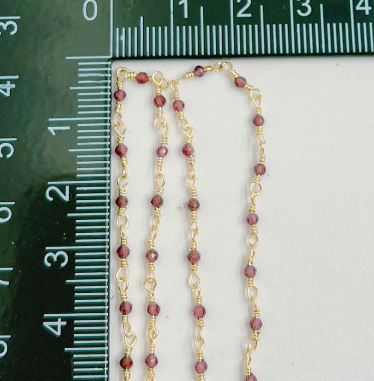 18K Gold Filled Garnet Gemstone Beaded Chain by Yard, Garnet Beaded Chain, Wholesale Bulk Roll Chain in Gold for Necklace Bracelet Jewelry Making, CH248