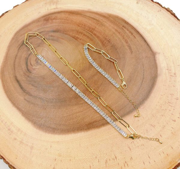 18K Gold Filled Choker Paperclip Chain + Baguette CZ Cubic Zirconia Necklace With Toggle Clasp for Statement High Quality Jewelry CH254 Choker Paperclip Chain + Baguette CZ Cubic Zirconia Necklace With Toggle Clasp for Statement High Quality Jewelry CH254