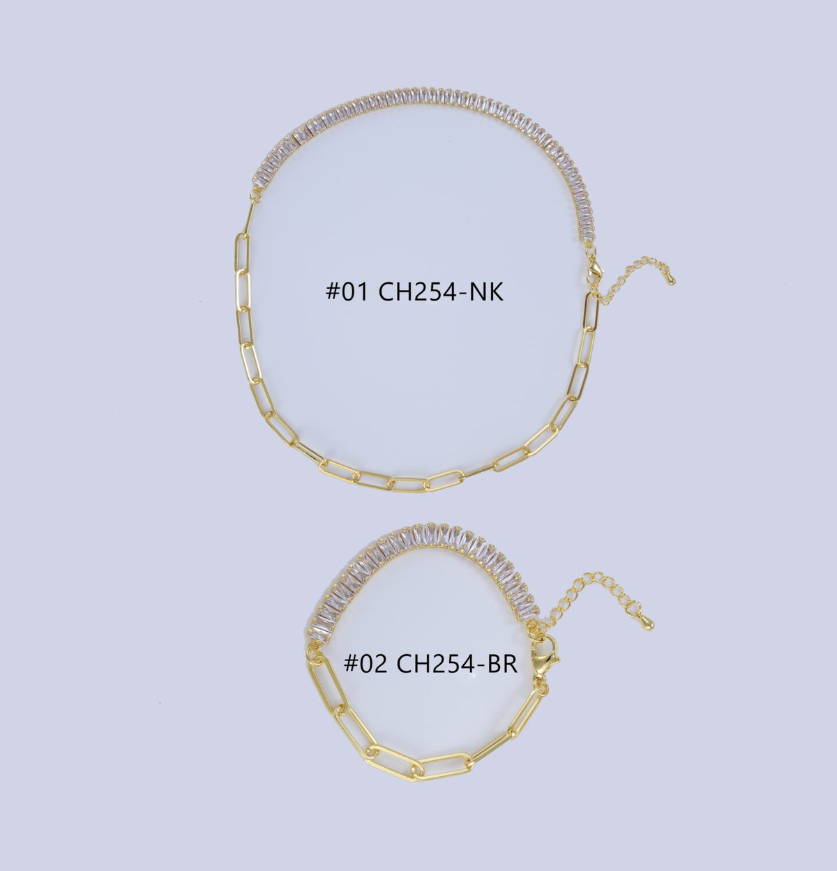 18K Gold Filled Choker Paperclip Chain + Baguette CZ Cubic Zirconia Necklace With Toggle Clasp for Statement High Quality Jewelry CH254 Choker Paperclip Chain + Baguette CZ Cubic Zirconia Necklace With Toggle Clasp for Statement High Quality Jewelry CH254