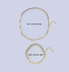 18K Gold Filled Choker Paperclip Chain + Baguette CZ Cubic Zirconia Necklace With Toggle Clasp for Statement High Quality Jewelry CH254 Choker Paperclip Chain + Baguette CZ Cubic Zirconia Necklace With Toggle Clasp for Statement High Quality Jewelry CH254