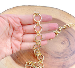 18K Gold Filled Bamboo Ring Link Chain by Yard, Cable Rolo Chain, Wholesale bulk Roll Chain for Bracelet, Necklaces Jewelry Making, CH259