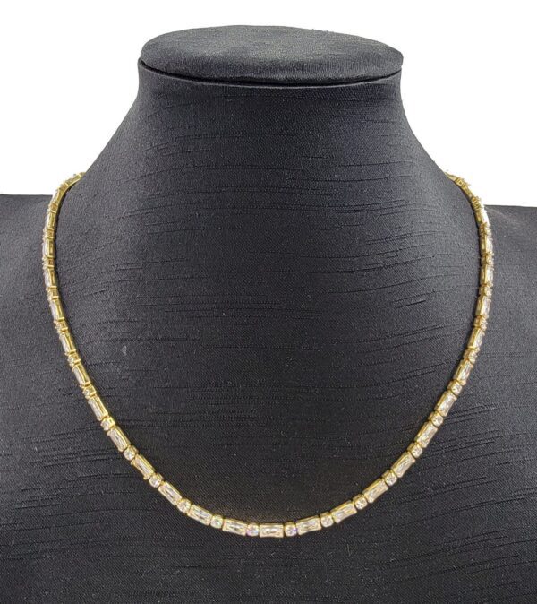 18K Gold Filled Diamond CZ Baguette Necklace, Ready to Wear Gold Filled Baguette & Round Cut CZ Necklace, Minimalist Valentines Gift, 18 inches, CH262