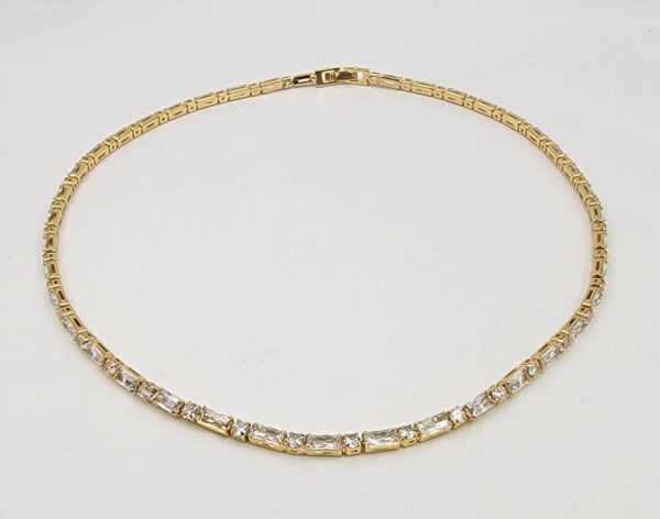 18K Gold Filled Diamond CZ Baguette Necklace, Ready to Wear Gold Filled Baguette & Round Cut CZ Necklace, Minimalist Valentines Gift, 18 inches, CH262