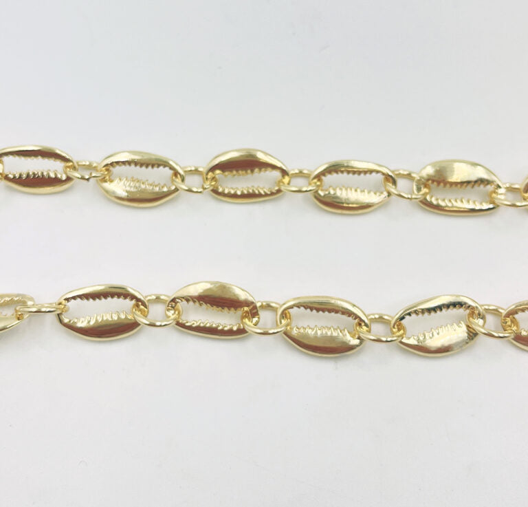 18K Gold Filled Cowry Shell Bead Chain by Yard/Foot, Cowrie Shell Charm, Jewelry Supplies, Craft Supplies, Over Brass Chain, CH268