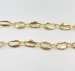 18K Gold Filled Cowry Shell Bead Chain by Yard/Foot, Cowrie Shell Charm, Jewelry Supplies, Craft Supplies, Over Brass Chain, CH268