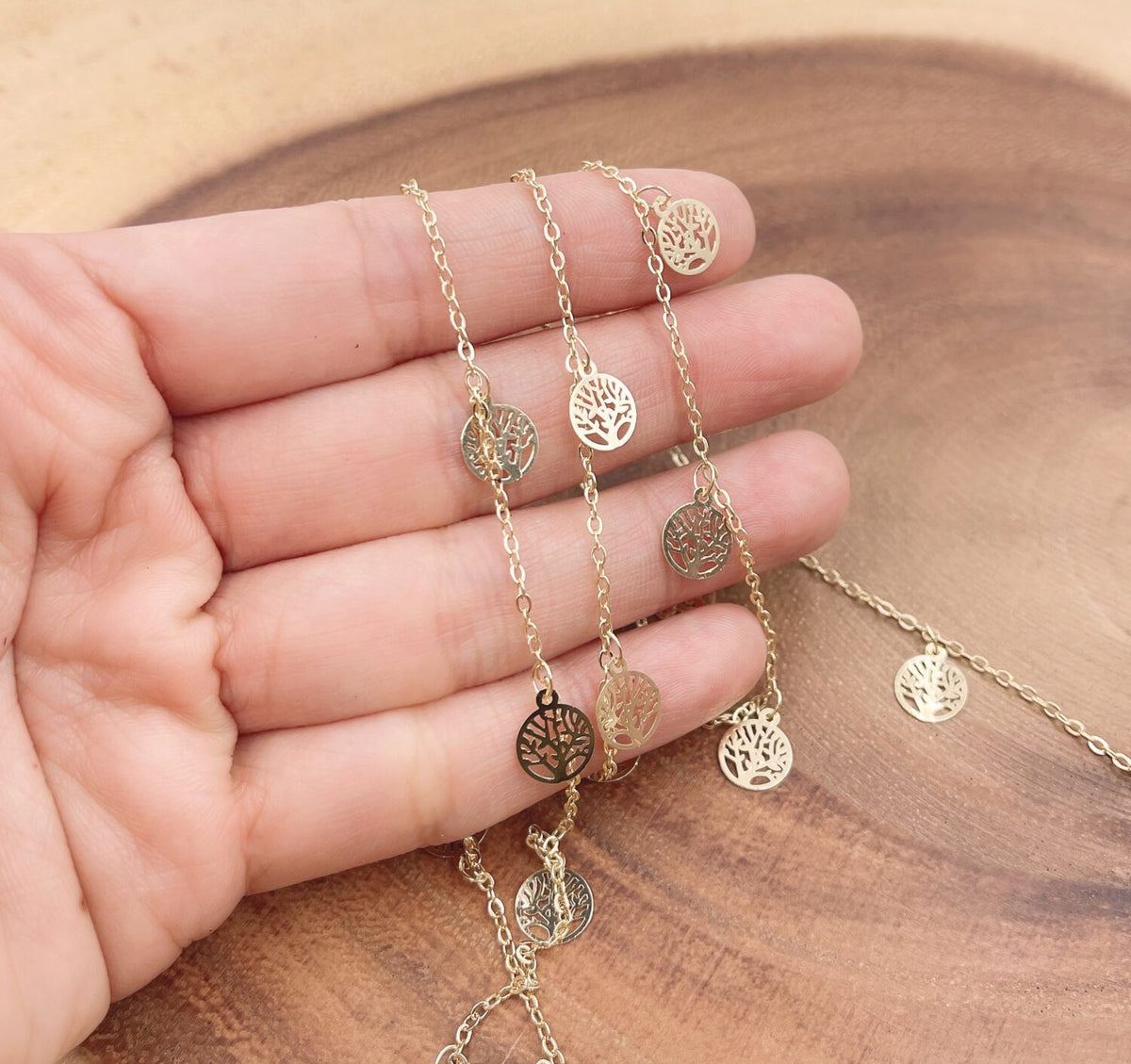 18K Gold Filled Tree Of Life Chain by Yard, Tree Chain by Foot, Wholesale bulk Roll Chain for Jewelry Making, 9mm, CH270