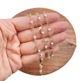 18K Gold Filled Pearl Cross Chain Necklace, Pearl Beaded Chain by Yard, Cross Chain by Foot, Rosary Chain, Wholesale Bulk Roll Chain for Jewelry Making, CH285