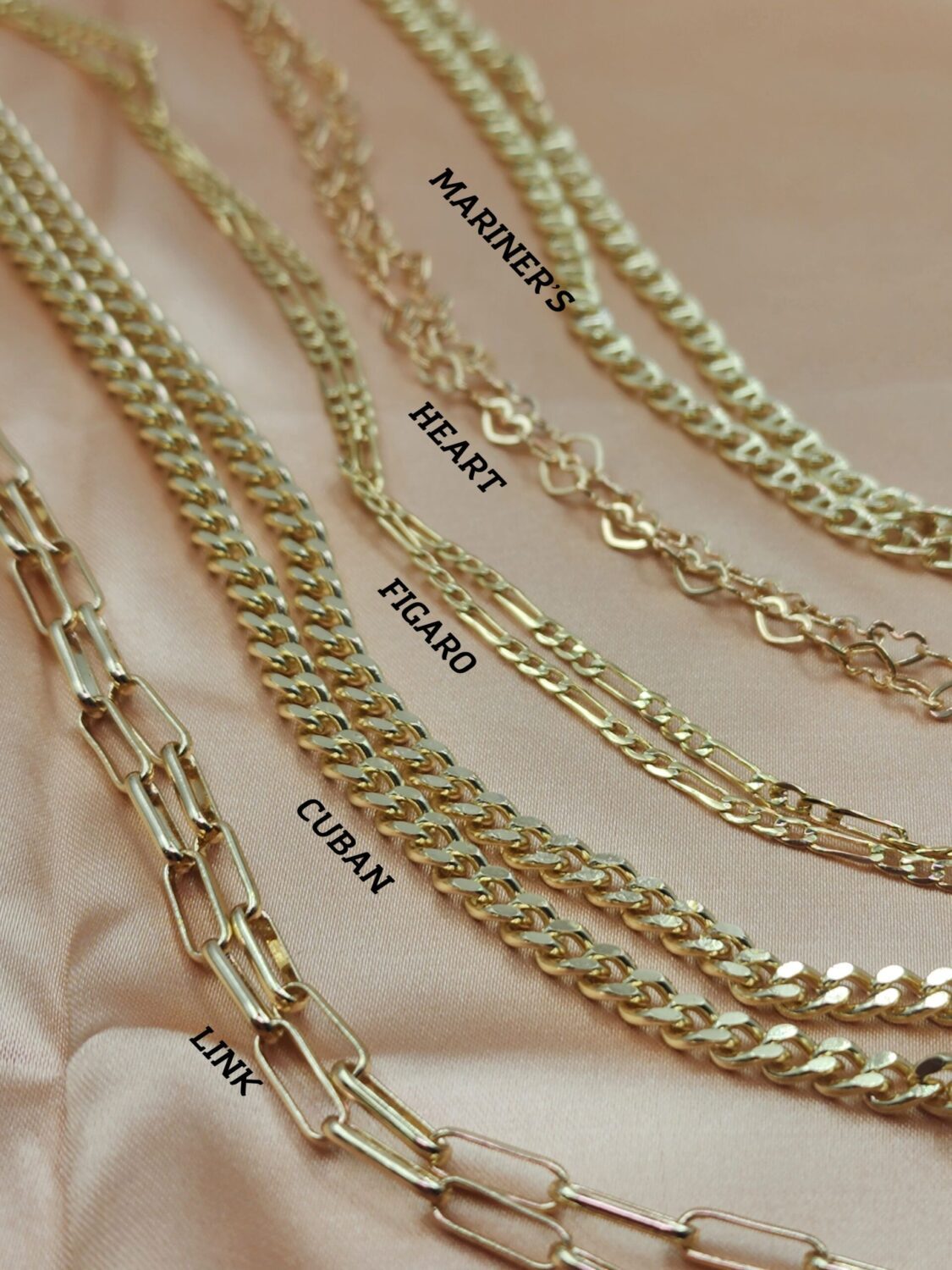 18K Gold Filled Ready to Use Mariner’s Chain, Cuban Chain, Heart Chain, Figaro Chain, Wholesale Chain for Jewelry Making, 18″, CH291