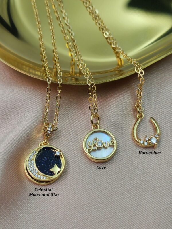 18K Gold Filled Charm Necklace, Celestial Moon and Star Necklace, Love Necklace, Horseshoe Necklace, Gift for Her, Birthday Gift, CH292