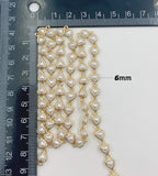 18K Gold Filled Heart Pearl Chain by Yard, Gold Filled Pearl Chain by Foot, White Pearl Wholesale Bulk Roll Chain for Jewelry Making, CH296