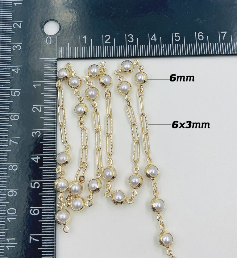 18K Gold Filled Heart Pearl Chain by Yard, Pearl Chain by Foot, White Pearl Wholesale Bulk Roll Chain for Jewelry Making, CH296