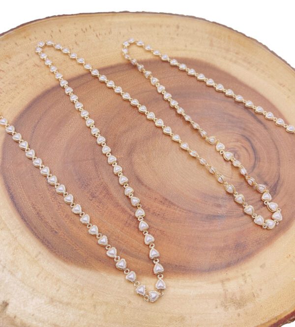 18K Gold Filled Heart Pearl Chain by Yard, Pearl Chain by Foot, White Pearl Wholesale Bulk Roll Chain for Jewelry Making, CH296