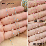18K Gold Filled Enamel Ball Chain, Satellite Bead Cable Chain Pink Blue White Multi Color Wholesale Bulk Chain on Spool, Gold Filled Link Cable Chain CH302