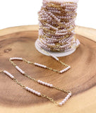 18K Gold Filled White & pink Pearl Chain, Paper Clip Link Chain by Foot, Wholesale Bulk Roll Chain for Bracelet Necklace Jewelry Making, CH305