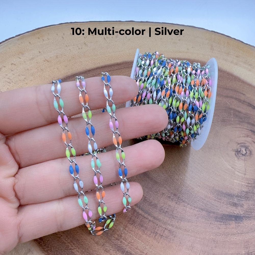 18K Gold Filled Dainty Multi color Enamel Rolo Cable Paperclip Chain by Yard, Link Cable Thick Elongate Chain, Wholesale bulk Roll Chain Jewelry, CH315