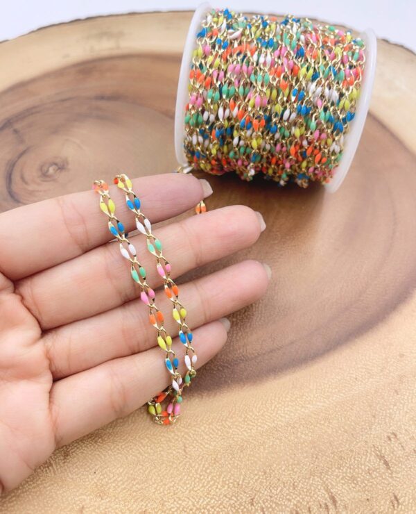 18K Gold Filled Dainty Multi color Enamel Rolo Cable Paperclip Chain by Yard, Link Cable Thick Elongate Chain, Wholesale bulk Roll Chain Jewelry, CH315