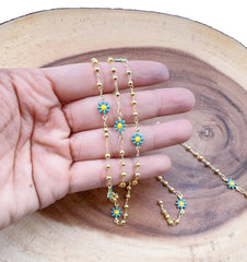 18K Gold Filled Enamel Daisy Flower Chain by Foot, Seed Bead Pearl Chain by Yard for Necklace Bracelet Jewelry Making Supply, CH321C