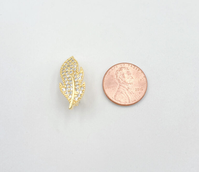 18K Gold Filled Pendant Bail Leaf CZ Clasp, Removable Pendant Bail Clasp, Necklace Enhancer, Removable Charm, Bracelet Clasp, 25x11mm, CL237