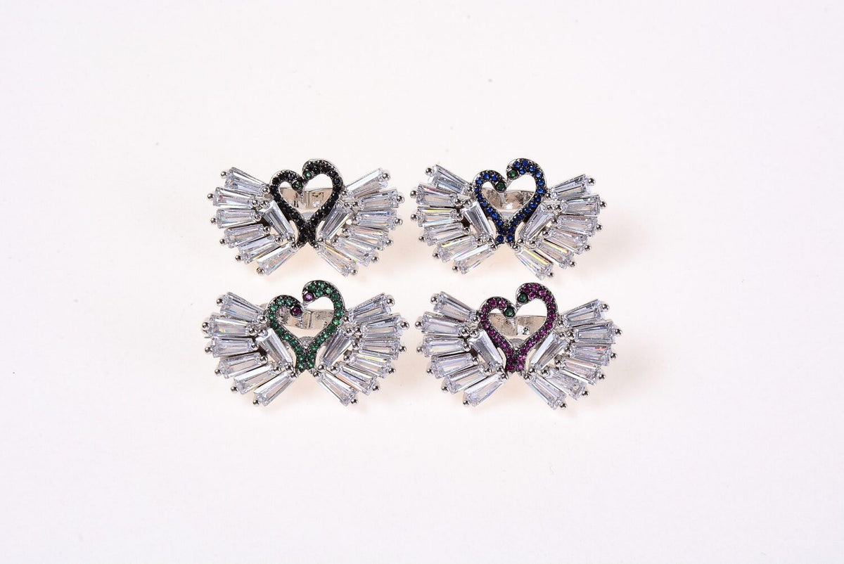 24K Gold Filled Winged Heart, Heart Wings, Angel Wing Necklace, Angel Wing Pendant, Heart Clasp, Crystal Pave, Micro Pave Charms, 31x18mm, CL280