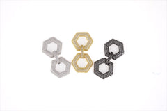 24K Gold Filled Large Clasp, Micro Pave CZ, Rhinestone Clasp, Copper Clasp, Double Pentagon Shaped, Crystal Pave, Micro Pave Charms, 43x23mm, CL283