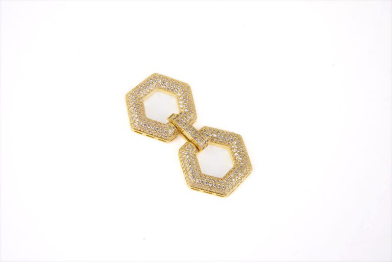 24K Gold Filled Large Clasp, Micro Pave CZ, Rhinestone Clasp, Copper Clasp, Double Pentagon Shaped, Crystal Pave, Micro Pave Charms, 43x23mm, CL283